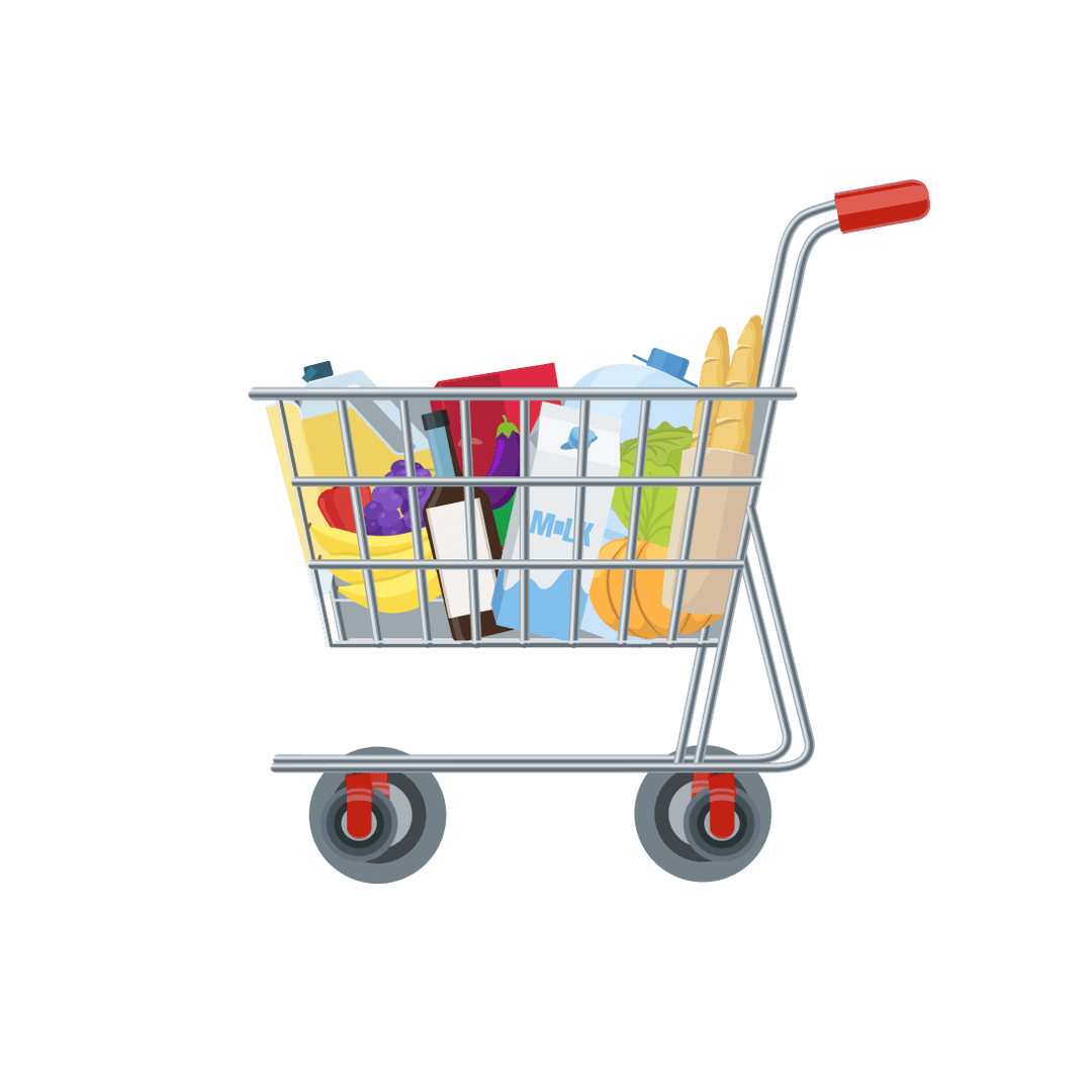 Realistic Grocery Shopping Cart with Food Items