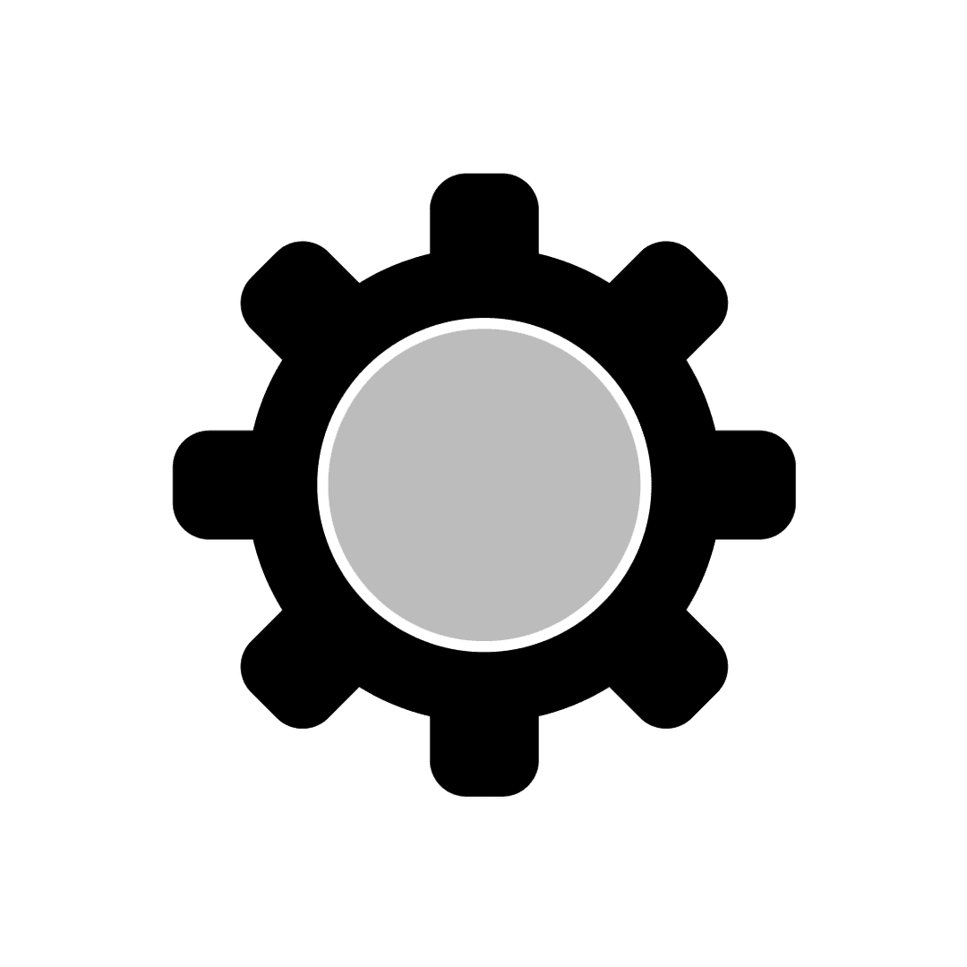 Black Gear Icon with Solid Grey Center PNG