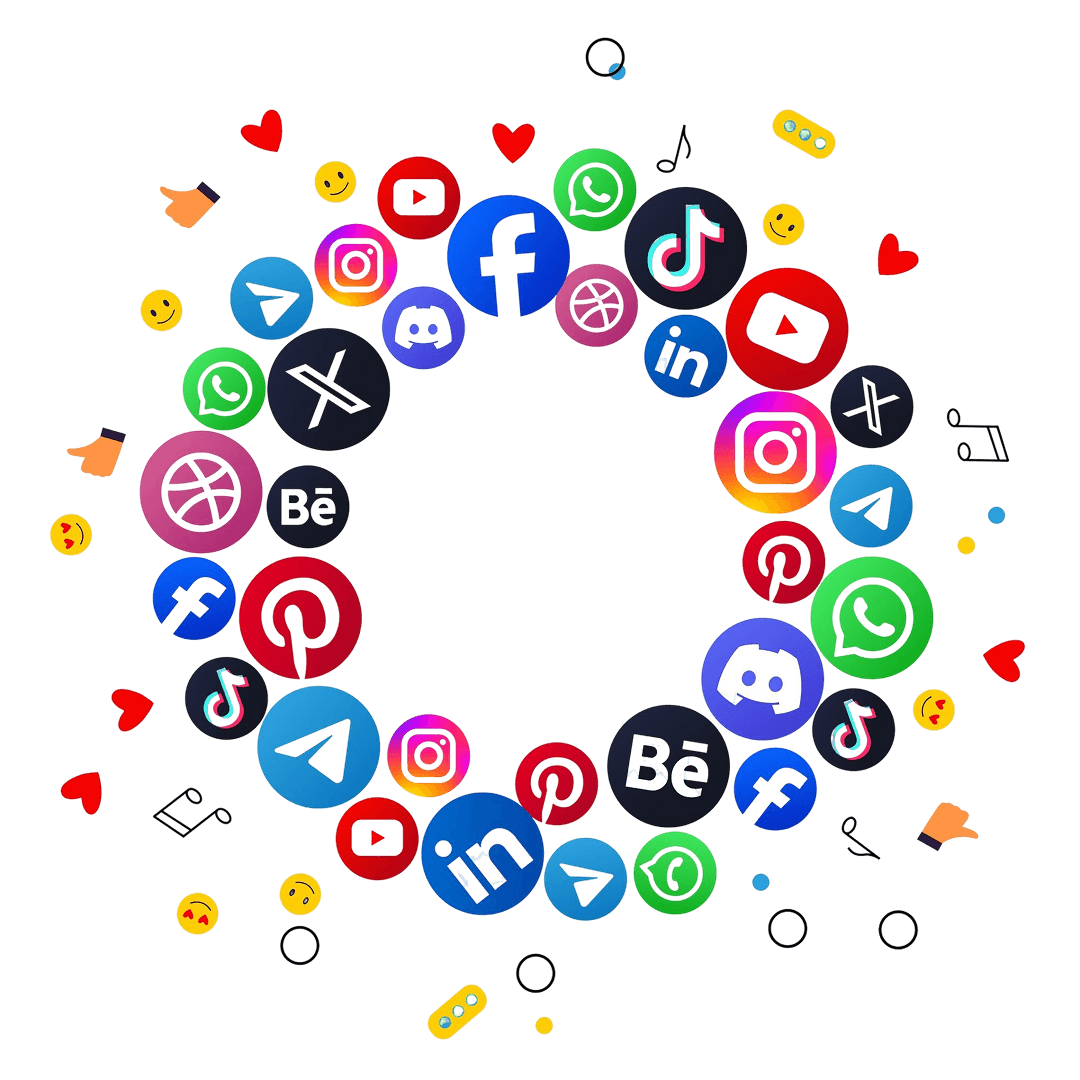 Dynamic Circular Social Media Icons Collage PNG