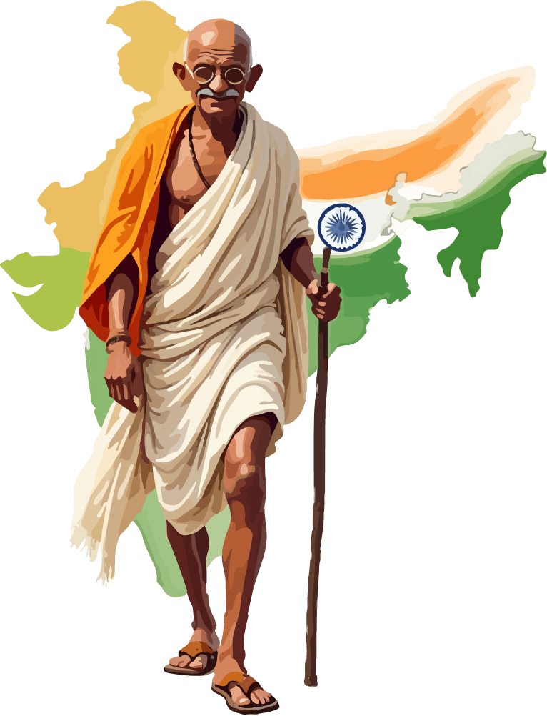 Mahatma Gandhi Walking with India Map Backdrop