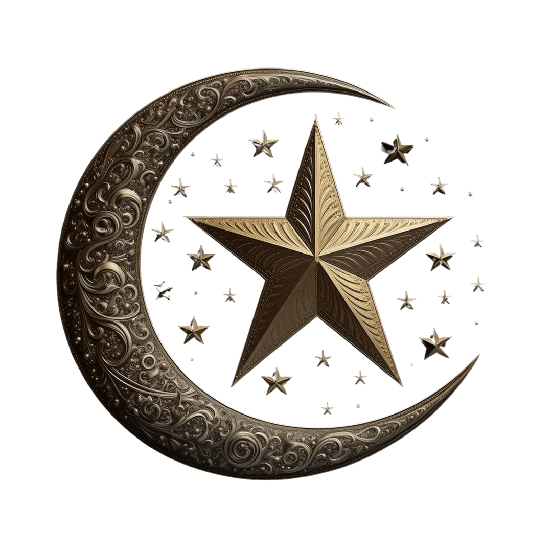 Luxury Ornate Gold Crescent Moon and Star PNG