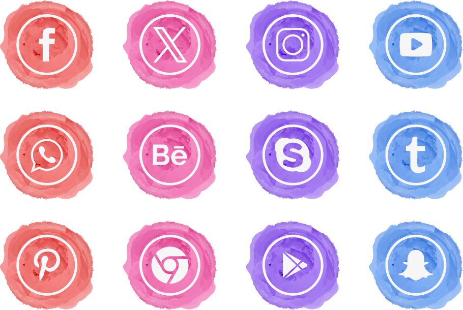 Watercolor Social Media Icons PNG Set