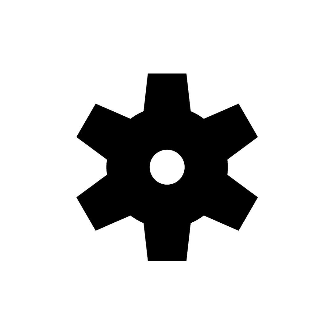 Solid Black Six-Tooth Gear Icon PNG