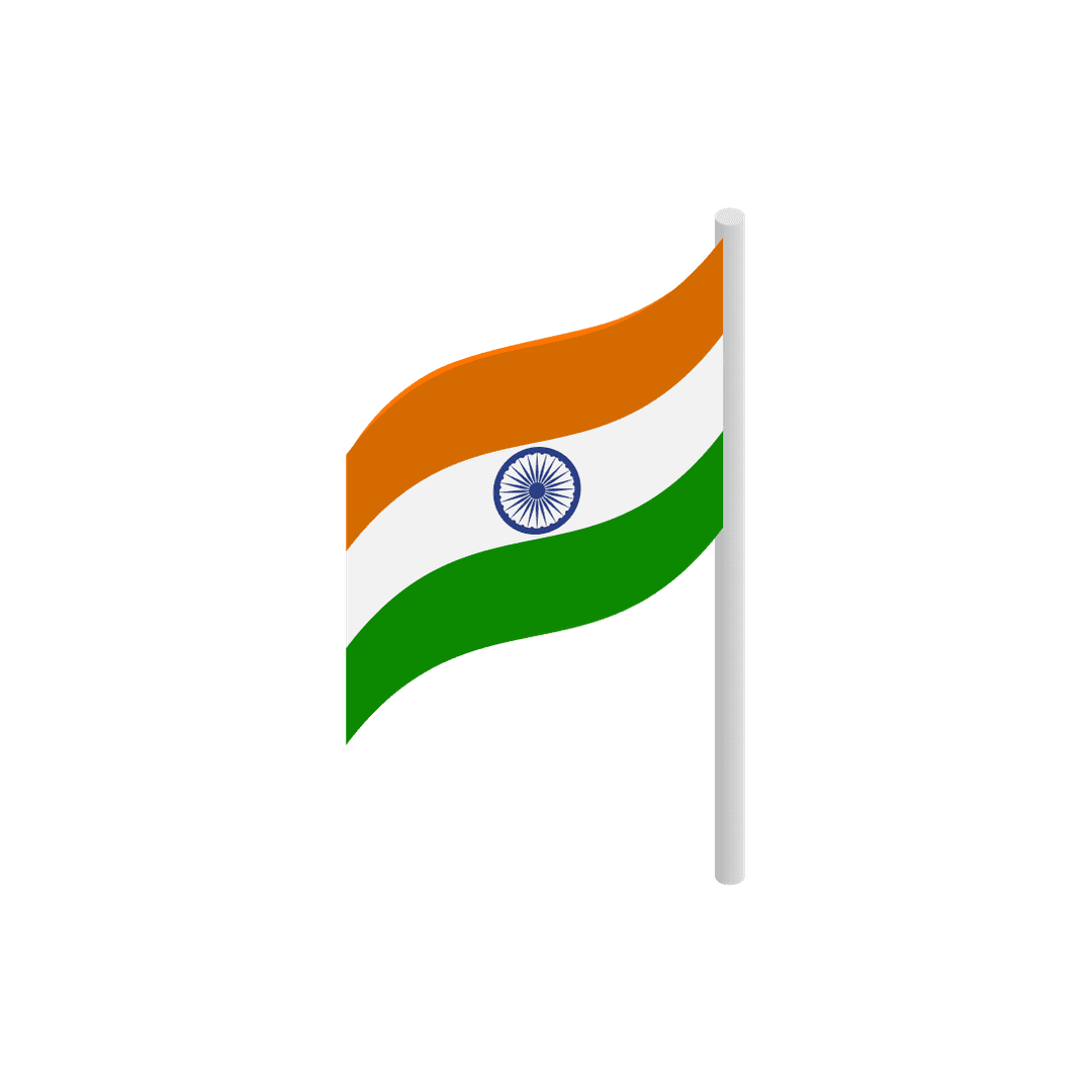 Waving Indian National Flag with Pole