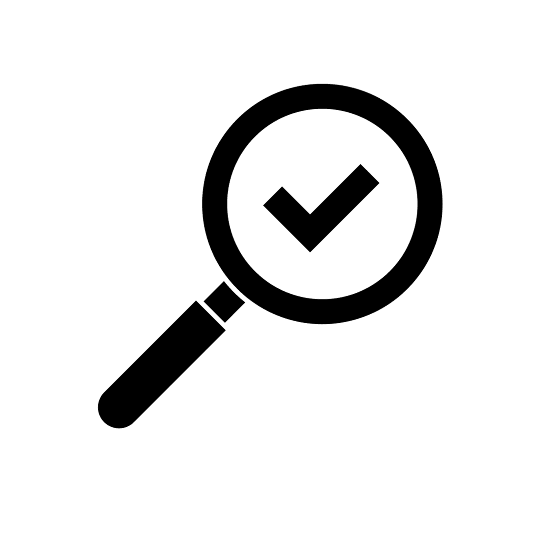 Black Magnifying Glass with Checkmark Icon PNG