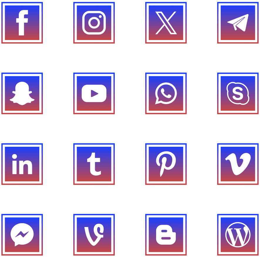 Blue-Red Gradient Square Social Media Icons Set PNG
