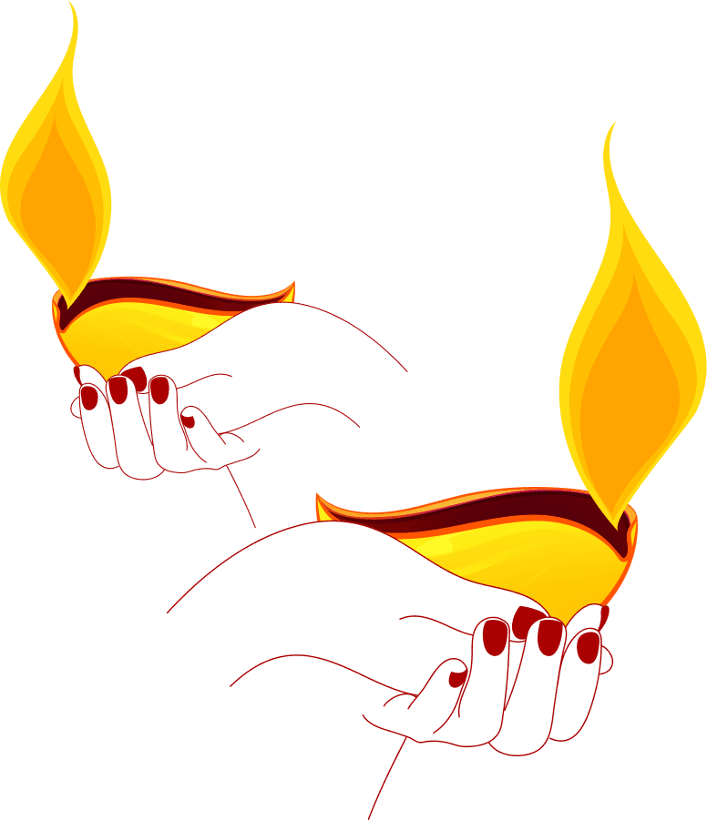 Sacred Diwali Diya Offering Hands Line Art PNG
