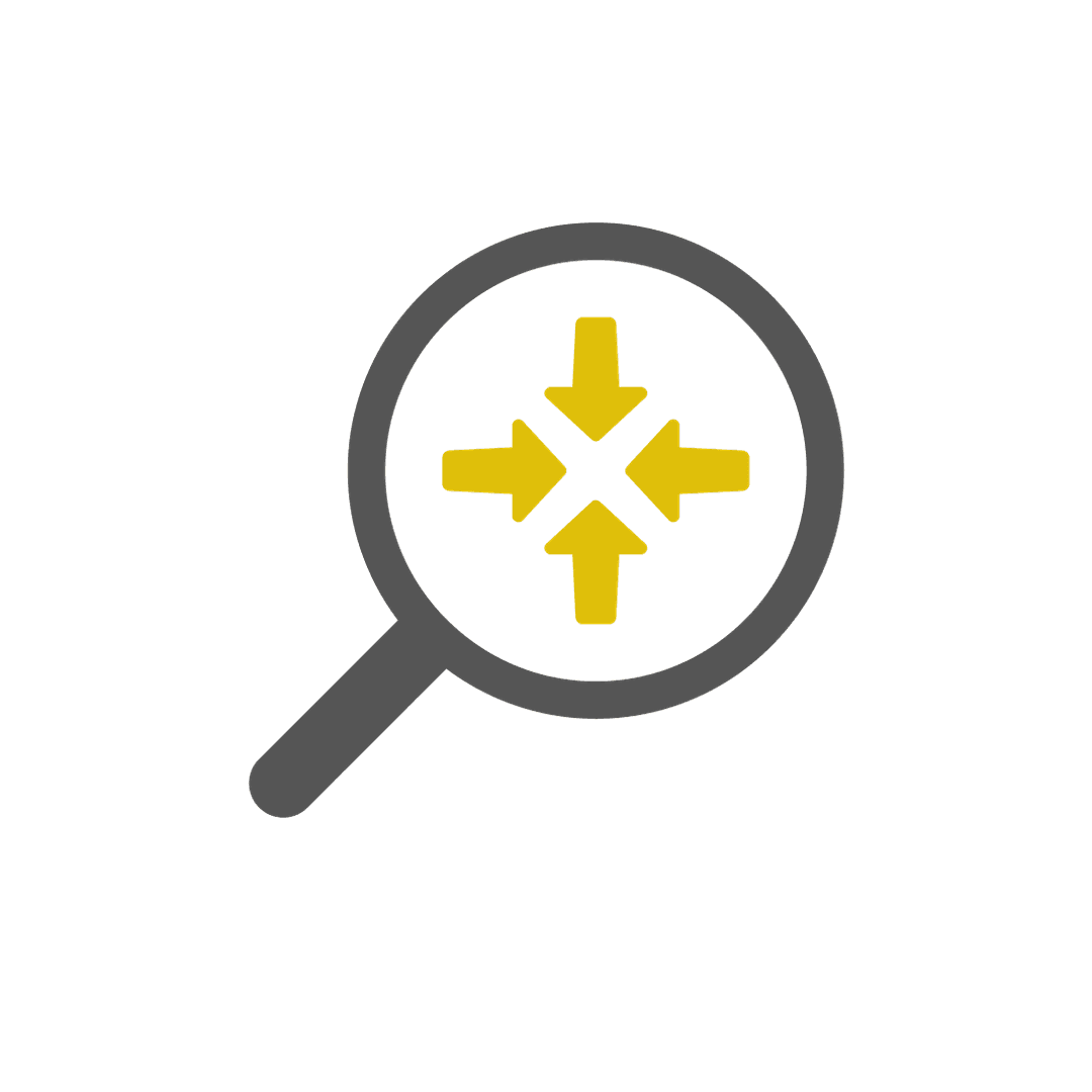 Grey Magnifying Glass with Yellow Focus Arrows Icon PNG