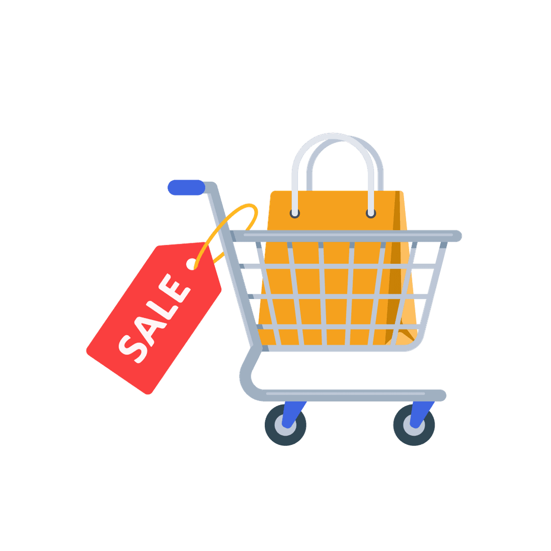 Shopping Cart with "Sale" Tag Icon