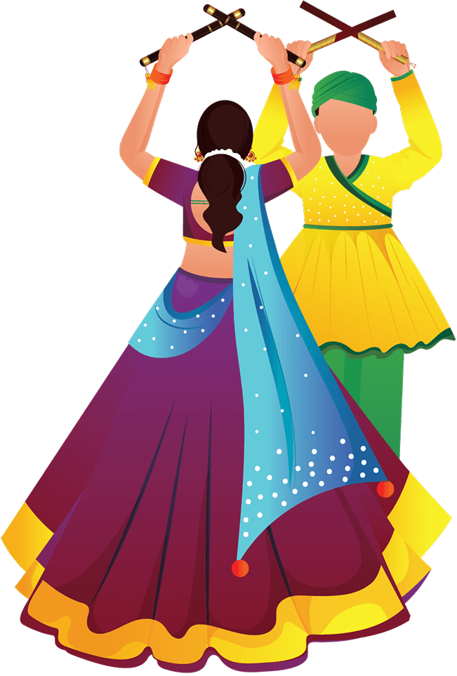 Navratri Couple Dandiya Illustration PNG